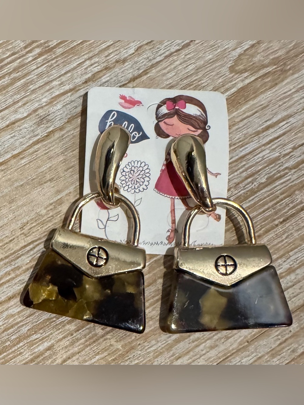 Gold-Tone Tortoiseshell Handbag Drop Earrings